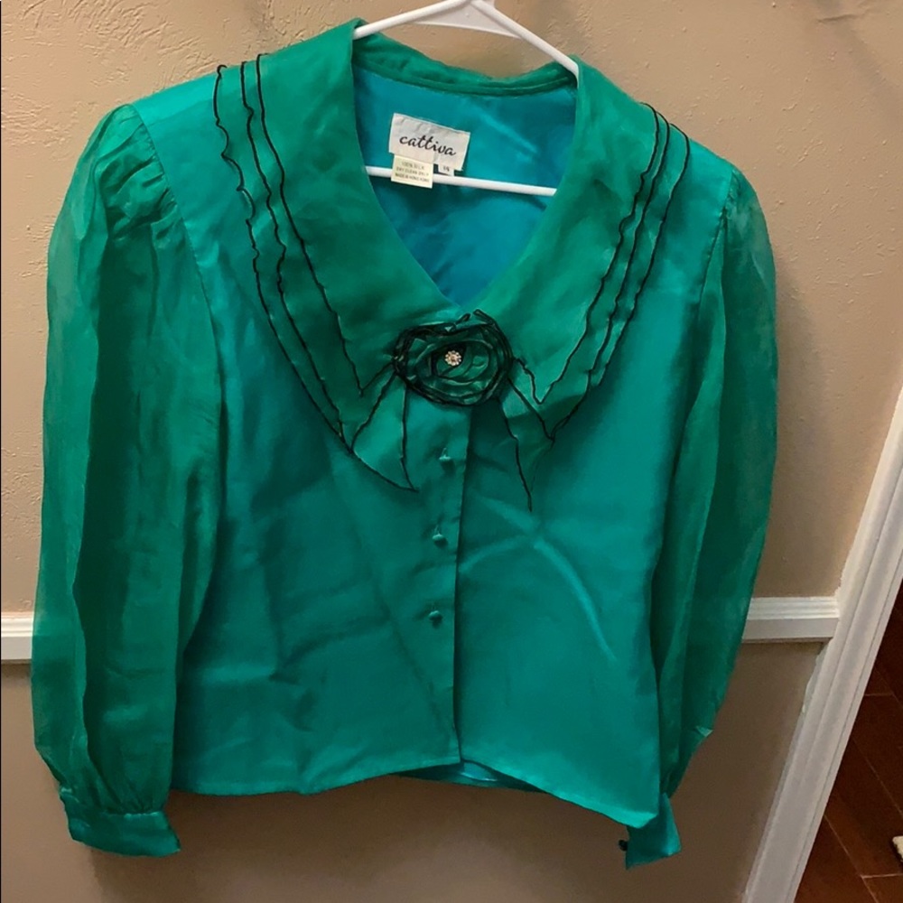 Green silk blouse